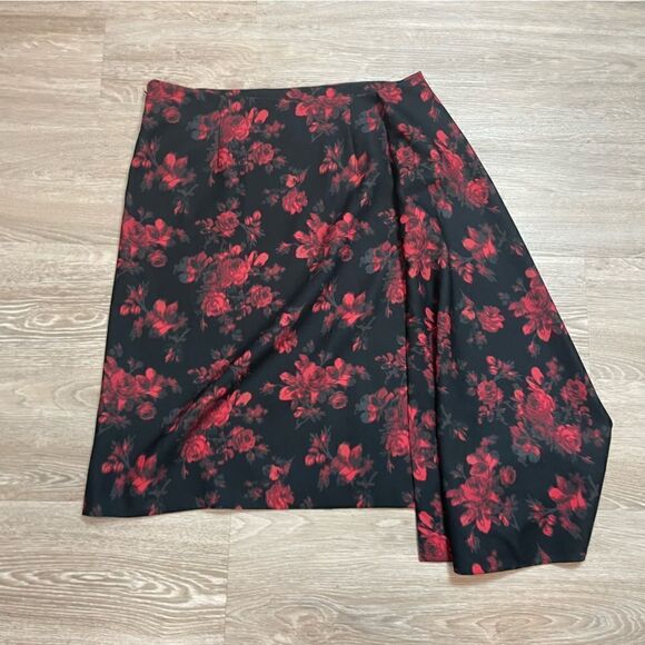 Lord & Taylor Red Black Draped Floral Skirt - Picture 3 of 7